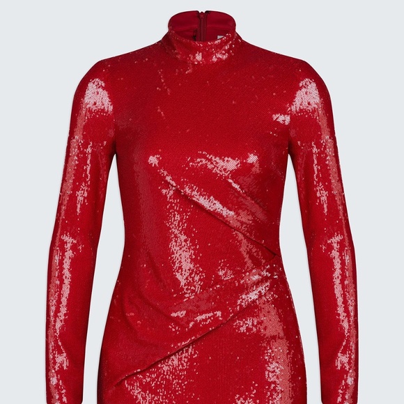 Halston Heritage Emely Mock Neck Sequined Red Dress NWT - Original $445 - Sz. 14 - Picture 3 of 10